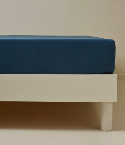 Washed percale fitted sheet Encre