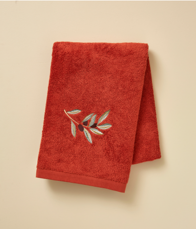 Embroidered L’Oliveraie Bath Towel Terracotta