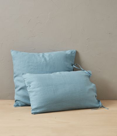 Ston washed linen pillowcase blue cap