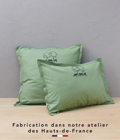 Eembroidered pillowcase Cévennes vert romarin