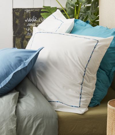 Set of 2 pillow cases En pointillés bleu