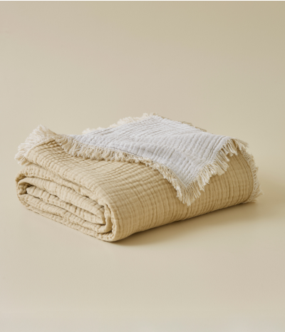 Bed throw Cotton gauze natural/white