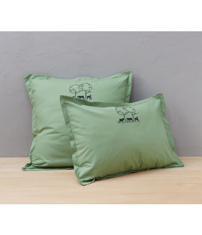 Eembroidered pillowcase Cévennes vert romarin