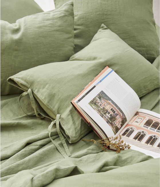 Vert jade duvet cover stone washed linen