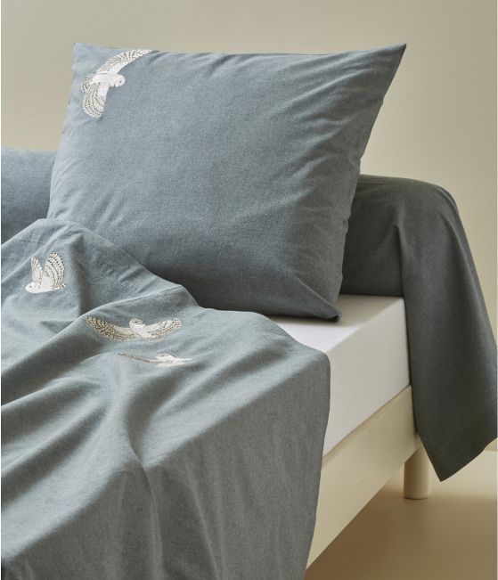 Embroidered flannel flat sheet