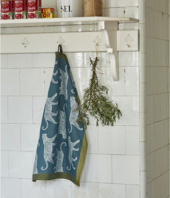Léo khaki jacquard tea towel