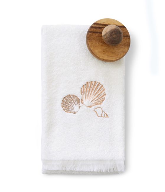 Embroidered towel Trésor nacré crème