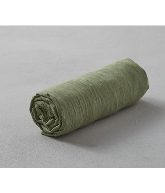 Vert jade stone washed linen fitted sheet