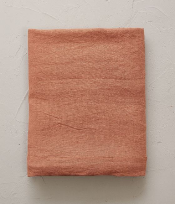 Orange terracotta stone washed linen flat sheet