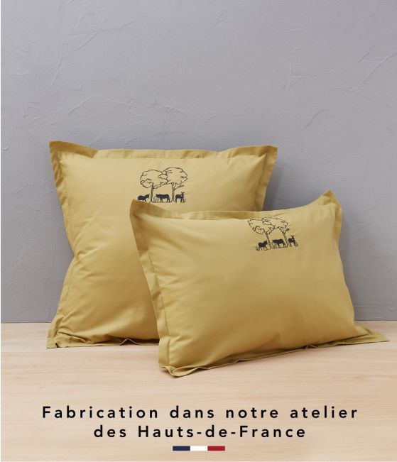 Embroidered pillowcase Cévennes olive