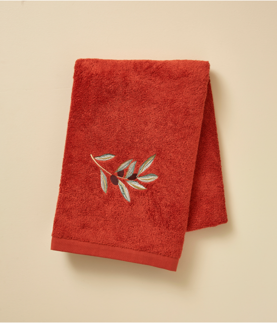Embroidered L’Oliveraie Bath Towel Terracotta