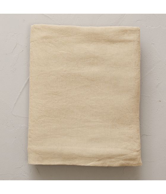 Beige malt stone washed linen flat sheet