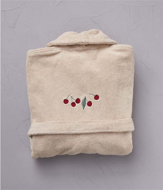 Mixed embroidered bathrobe Cherries beige seed