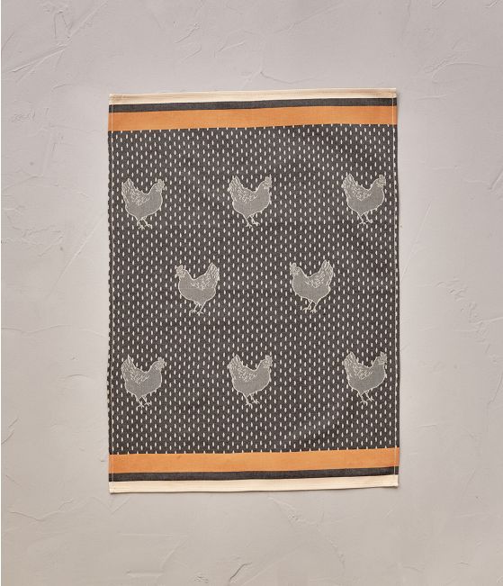 Tea towel Basse cour gris