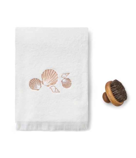 Embroidered shower towel Trésor nacré crème