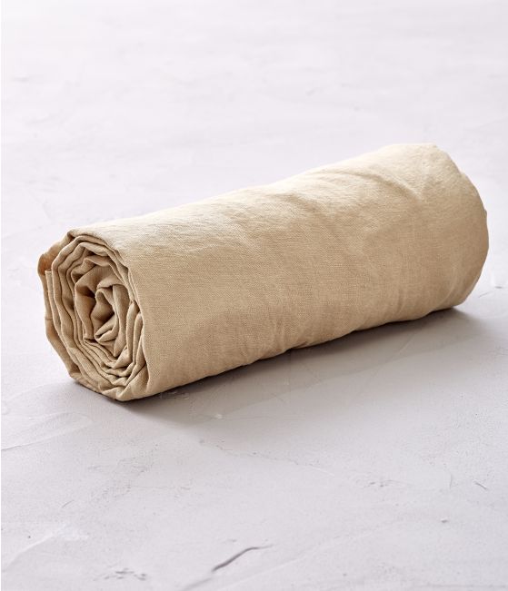 Beige malt stone washed linen fitted sheet