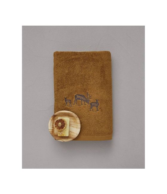 Embroidered shower towel 70x140 cm Highlands caramel