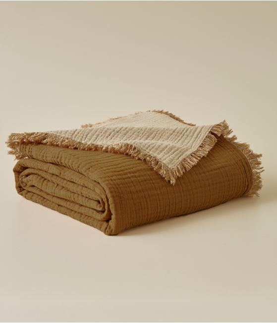 Bed throw Cotton gauze Moka/natural