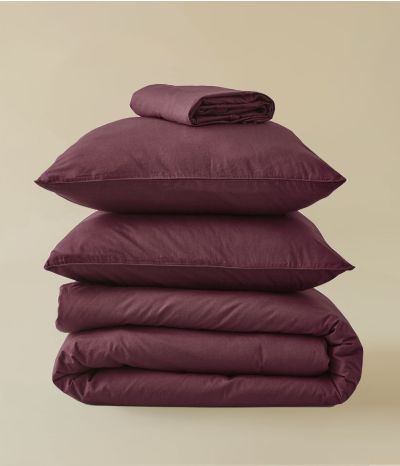 Percale prune set of bed linen