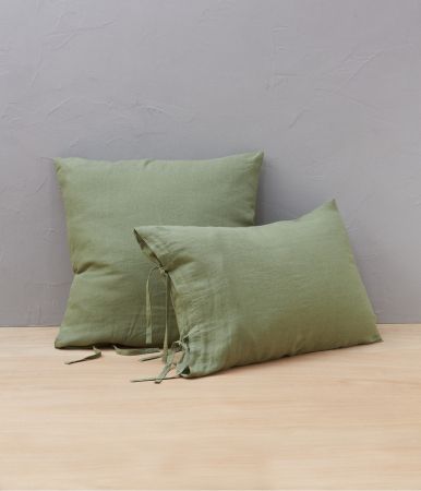 Pillow case stone-washed linen Vert jade
