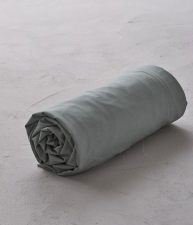Washed percale fitted sheet vert sauge