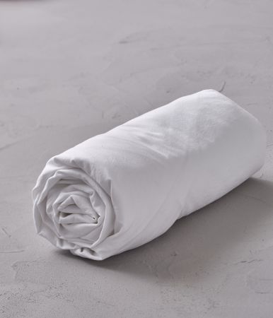 Washed percale fitted sheet blanc saline