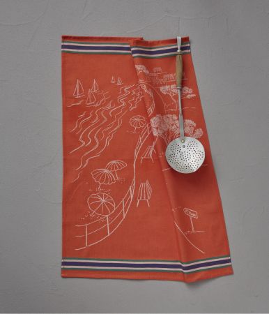 Tea towel Journée à la mer orange 50x70cm
