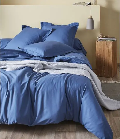 Taie D’oreiller En Coton Bleu Avec Broderie Main Point De Croix, Motif Cheval Au Galop