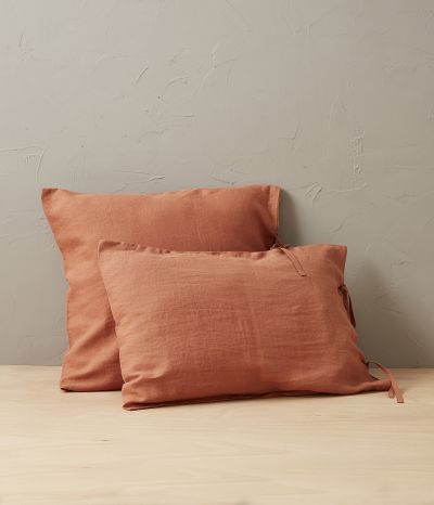 Taie d'oreiller lin stone washed orange terracotta