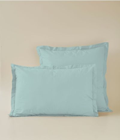 Taie d'oreiller percale bleu givré
