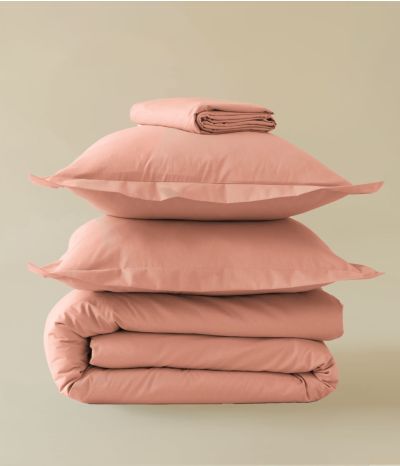 Parure de lit percale rose pêche