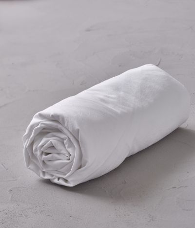 Drap housse percale lavée blanc saline