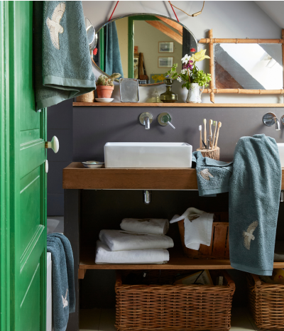 Parure de bain brodée L'envol bleu fumé