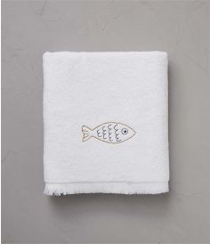 Drap de bain brodé 100x150 cm Happy fish blanc