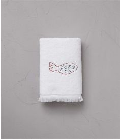 Serviette brodée 50x100 cm Happy fish blanc