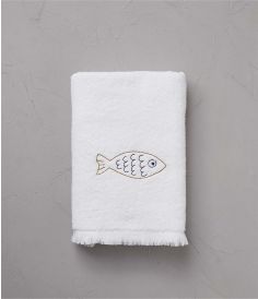 Drap de douche brodé 70x140 cm Happy fish blanc