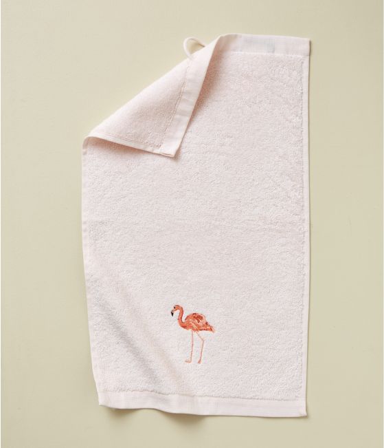 Serviette invité brodée 30x50 Les voyageurs rose