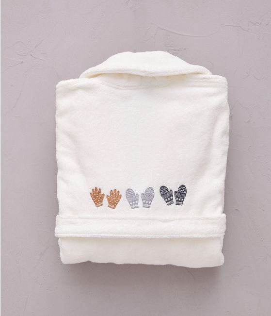 Peignoir brodé mixte Moufles crème