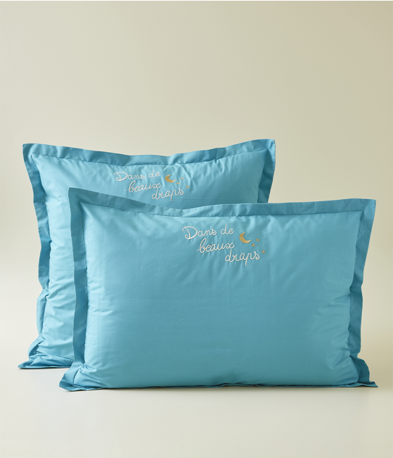 Taie d'oreiller brodée Dans de beaux draps Emeraude