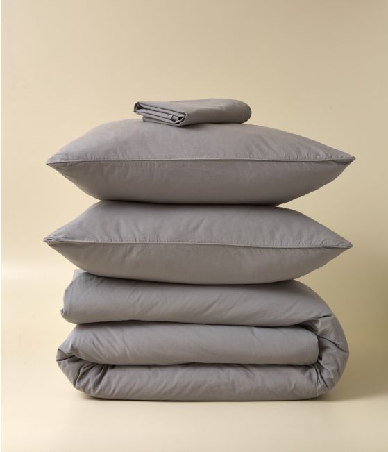 Parure de lit percale lavée Gris granit