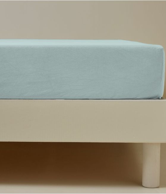 Drap housse percale bleu givré