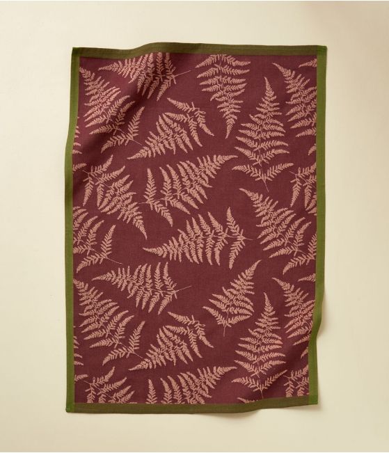 Torchon jacquard Forêt enchantée bordeaux