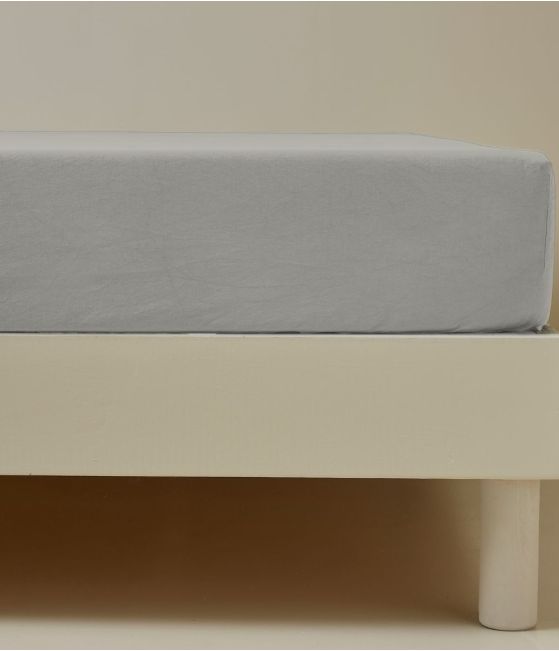 Drap housse coton gris alu