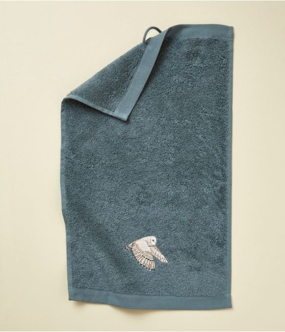 Serviette invité brodée 30x50 L'envol bleu fumé