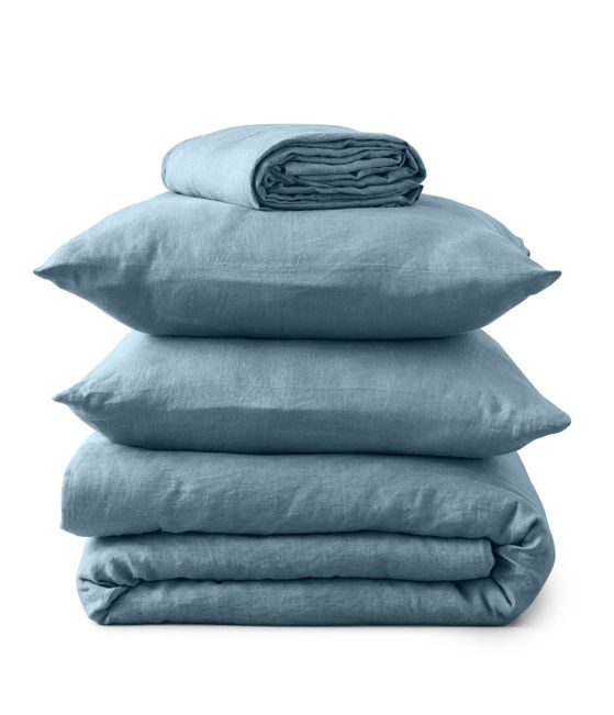 Parure de lit lin bleu cap