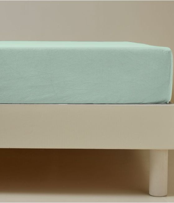 Drap housse coton vert fleur d'amandier