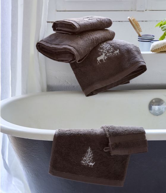 Parure de bain brodé Trésor des forêts Cacao