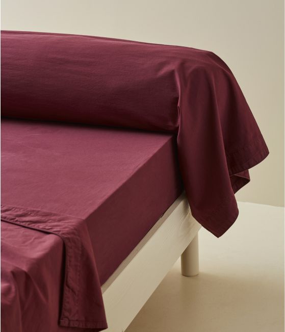Taie de traversin percale lavée Prune