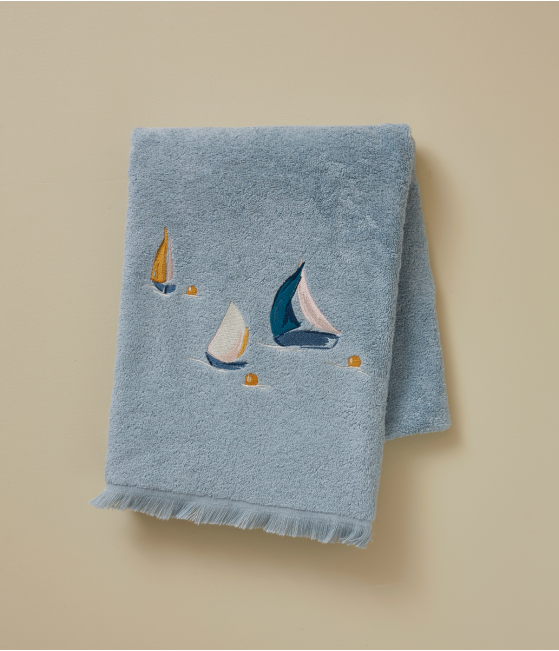 Drap de douche brodé Au large mer du nord