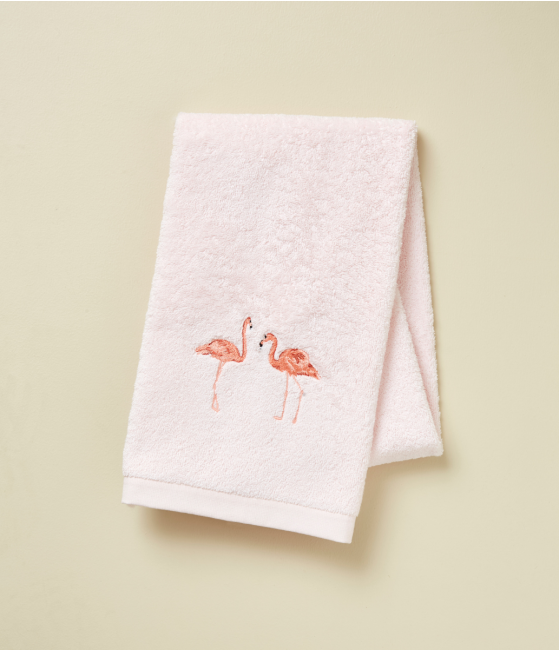 Serviette brodée 50x100 Les voyageurs rose